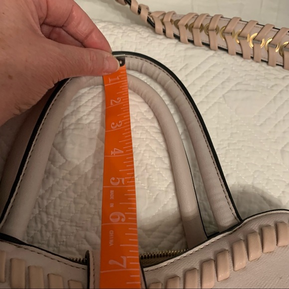 BLUSH PINK purse with rope trim and rope trim strap. Beautiful leopard interior. - Picture 15 of 16